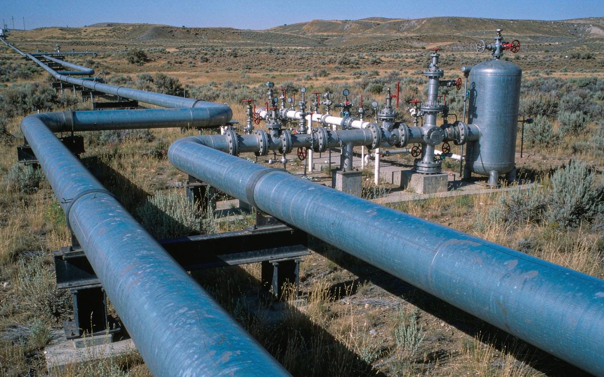 Gas field gathering flowlines over arid terrain