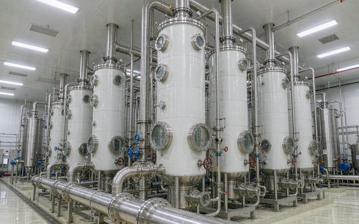 Falling-film juice evaporator columns