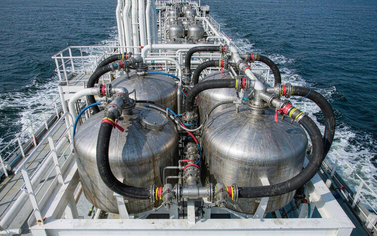 Chemical tanker deck with cargo tank domes