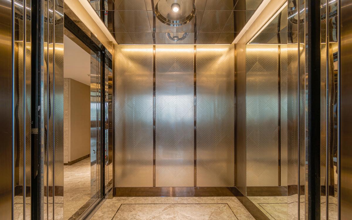Elevator car interior with decorative clad panels